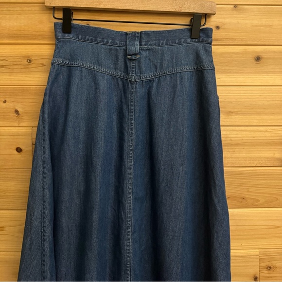 VNTG First Issue Small Cottagecore Prairie Denim Cotton Button Front Midi Skirt - Picture 7 of 9
